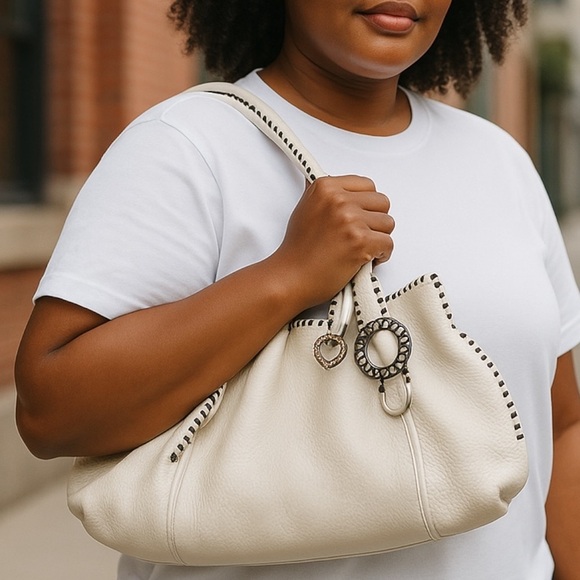 Brighton | Rayann Pebble Leather Whipstitch Purse Cream Western Handbag Bag - Picture 1 of 10